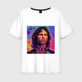 Мужская футболка хлопок Oversize с принтом Jim Morrison Strange colors Art в Курске, 100% хлопок | свободный крой, круглый ворот, “спинка” длиннее передней части | 