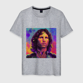 Мужская футболка хлопок с принтом Jim Morrison Strange colors Art в Кировске, 100% хлопок | прямой крой, круглый вырез горловины, длина до линии бедер, слегка спущенное плечо. | 