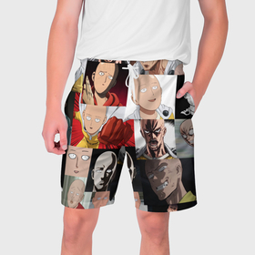 Мужские шорты 3D с принтом Saitama   many faces в Екатеринбурге,  полиэстер 100% | прямой крой, два кармана без застежек по бокам. Мягкая трикотажная резинка на поясе, внутри которой широкие завязки. Длина чуть выше колен | 