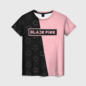 Женская футболка 3D с принтом Blackpink   hearts and stars в Тюмени, 100% полиэфир ( синтетическое хлопкоподобное полотно) | прямой крой, круглый вырез горловины, длина до линии бедер | 