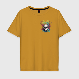 Мужская футболка хлопок Oversize с принтом Лесной Дух с Черепом и Рогами в Тюмени, 100% хлопок | свободный крой, круглый ворот, “спинка” длиннее передней части | 