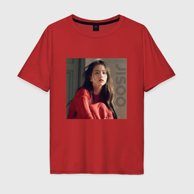 Мужская футболка хлопок Oversize с принтом Blackpink Lisa red в Курске, 100% хлопок | свободный крой, круглый ворот, “спинка” длиннее передней части | Тематика изображения на принте: 