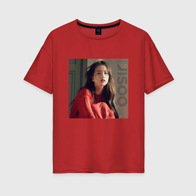 Женская футболка хлопок Oversize с принтом Blackpink Lisa red , 100% хлопок | свободный крой, круглый ворот, спущенный рукав, длина до линии бедер
 | 