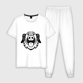 Мужская пижама хлопок с принтом Веселая собака в Тюмени, 100% хлопок | брюки и футболка прямого кроя, без карманов, на брюках мягкая резинка на поясе и по низу штанин
 | Тематика изображения на принте: 