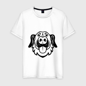 Мужская футболка хлопок с принтом Веселая собака в Санкт-Петербурге, 100% хлопок | прямой крой, круглый вырез горловины, длина до линии бедер, слегка спущенное плечо. | 