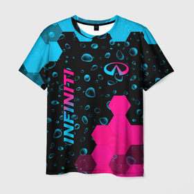 Мужская футболка 3D с принтом Infiniti   neon gradient: надпись, символ в Кировске, 100% полиэфир | прямой крой, круглый вырез горловины, длина до линии бедер | 