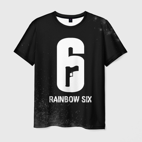 Мужская футболка 3D с принтом Rainbow Six glitch на темном фоне в Петрозаводске, 100% полиэфир | прямой крой, круглый вырез горловины, длина до линии бедер | 