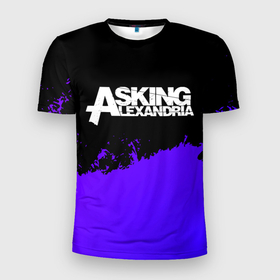 Мужская футболка 3D Slim с принтом Asking Alexandria purple grunge в Екатеринбурге, 100% полиэстер с улучшенными характеристиками | приталенный силуэт, круглая горловина, широкие плечи, сужается к линии бедра | 