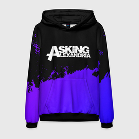 Мужская толстовка 3D с принтом Asking Alexandria purple grunge в Екатеринбурге, 100% полиэстер | двухслойный капюшон со шнурком для регулировки, мягкие манжеты на рукавах и по низу толстовки, спереди карман-кенгуру с мягким внутренним слоем. | 