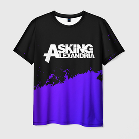 Мужская футболка 3D с принтом Asking Alexandria purple grunge , 100% полиэфир | прямой крой, круглый вырез горловины, длина до линии бедер | 