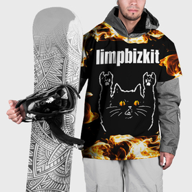 Накидка на куртку 3D с принтом Limp Bizkit рок кот и огонь , 100% полиэстер |  | 