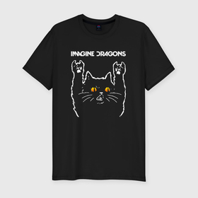 Мужская футболка хлопок Slim с принтом Imagine Dragons rock cat в Кировске, 92% хлопок, 8% лайкра | приталенный силуэт, круглый вырез ворота, длина до линии бедра, короткий рукав | 