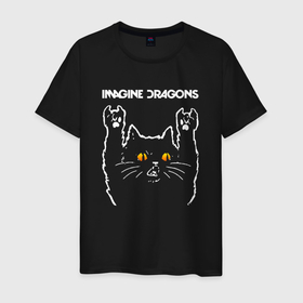 Мужская футболка хлопок с принтом Imagine Dragons rock cat в Белгороде, 100% хлопок | прямой крой, круглый вырез горловины, длина до линии бедер, слегка спущенное плечо. | 