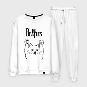 Мужской костюм хлопок с принтом The Beatles   rock cat в Екатеринбурге, 100% хлопок | на свитшоте круглая горловина, мягкая резинка по низу. Брюки заужены к низу, на них два вида карманов: два “обычных” по бокам и два объемных, с клапанами, расположенные ниже линии бедра. Брюки с мягкой трикотажной резинкой на поясе и по низу штанин. В поясе для дополнительного комфорта — широкие завязки | 