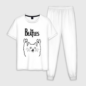 Мужская пижама хлопок с принтом The Beatles   rock cat , 100% хлопок | брюки и футболка прямого кроя, без карманов, на брюках мягкая резинка на поясе и по низу штанин
 | 
