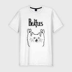 Мужская футболка хлопок Slim с принтом The Beatles   rock cat в Санкт-Петербурге, 92% хлопок, 8% лайкра | приталенный силуэт, круглый вырез ворота, длина до линии бедра, короткий рукав | 