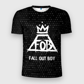 Мужская футболка 3D Slim с принтом Fall Out Boy glitch на темном фоне , 100% полиэстер с улучшенными характеристиками | приталенный силуэт, круглая горловина, широкие плечи, сужается к линии бедра | 