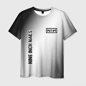 Мужская футболка 3D с принтом Nine Inch Nails glitch на светлом фоне: надпись, символ в Курске, 100% полиэфир | прямой крой, круглый вырез горловины, длина до линии бедер | Тематика изображения на принте: 