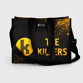 Сумка-шоппер 3D с принтом The Killers   gold gradient: надпись и символ в Екатеринбурге, 100% полиэстер | застегивается на металлическую кнопку; внутренний карман застегивается на молнию. Стенки укреплены специальным мягким материалом, чтобы защитить содержимое от несильных ударов
 | 