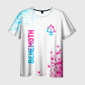 Мужская футболка 3D с принтом Behemoth neon gradient style: надпись, символ в Курске, 100% полиэфир | прямой крой, круглый вырез горловины, длина до линии бедер | 