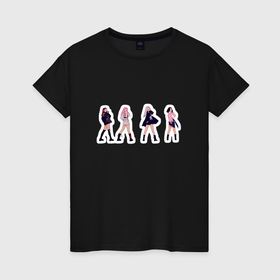Женская футболка хлопок с принтом BLACKPINK стоят в пол оборота в Курске, 100% хлопок | прямой крой, круглый вырез горловины, длина до линии бедер, слегка спущенное плечо | 