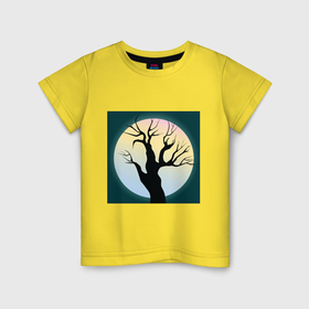 Детская футболка хлопок с принтом Мистическое дерево на  фоне полной луны в Тюмени, 100% хлопок | круглый вырез горловины, полуприлегающий силуэт, длина до линии бедер | 
