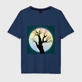 Мужская футболка хлопок Oversize с принтом Мистическое дерево на  фоне полной луны в Петрозаводске, 100% хлопок | свободный крой, круглый ворот, “спинка” длиннее передней части | Тематика изображения на принте: 