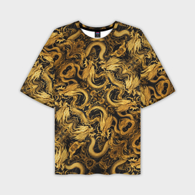Мужская футболка oversize 3D с принтом Золотые китайские драконы в Санкт-Петербурге,  |  | Тематика изображения на принте: 