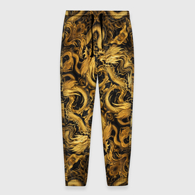 Мужские брюки 3D с принтом Золотые китайские драконы в Тюмени, 100% полиэстер | манжеты по низу, эластичный пояс регулируется шнурком, по бокам два кармана без застежек, внутренняя часть кармана из мелкой сетки | 