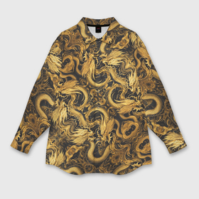 Мужская рубашка oversize 3D с принтом Золотые китайские драконы в Санкт-Петербурге,  |  | 