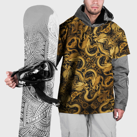 Накидка на куртку 3D с принтом Золотые китайские драконы в Новосибирске, 100% полиэстер |  | 