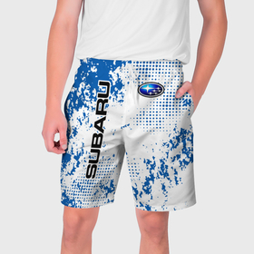 Мужские шорты 3D с принтом Subaru blue logo ,  полиэстер 100% | прямой крой, два кармана без застежек по бокам. Мягкая трикотажная резинка на поясе, внутри которой широкие завязки. Длина чуть выше колен | Тематика изображения на принте: 