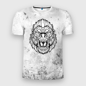 Мужская футболка 3D Slim с принтом Черно белая яростная горилла в Петрозаводске, 100% полиэстер с улучшенными характеристиками | приталенный силуэт, круглая горловина, широкие плечи, сужается к линии бедра | 