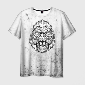 Мужская футболка 3D с принтом Черно белая яростная горилла в Петрозаводске, 100% полиэфир | прямой крой, круглый вырез горловины, длина до линии бедер | 