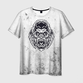 Мужская футболка 3D с принтом Черно белая злая горилла в Кировске, 100% полиэфир | прямой крой, круглый вырез горловины, длина до линии бедер | 