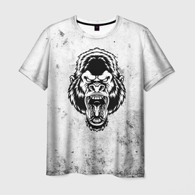 Мужская футболка 3D с принтом Черно белая разозленная горилла в Кировске, 100% полиэфир | прямой крой, круглый вырез горловины, длина до линии бедер | 