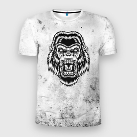 Мужская футболка 3D Slim с принтом Черно белая горилла в ярости в Белгороде, 100% полиэстер с улучшенными характеристиками | приталенный силуэт, круглая горловина, широкие плечи, сужается к линии бедра | 