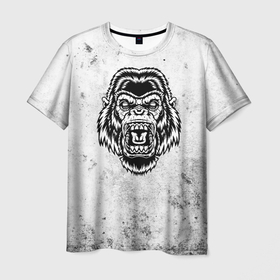 Мужская футболка 3D с принтом Черно белая горилла в ярости в Петрозаводске, 100% полиэфир | прямой крой, круглый вырез горловины, длина до линии бедер | 
