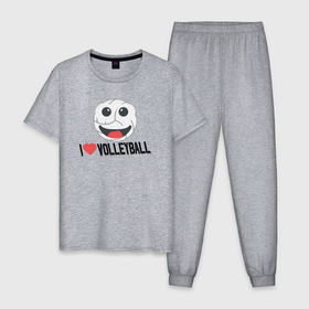 Мужская пижама хлопок с принтом Волейбольный смайл в Белгороде, 100% хлопок | брюки и футболка прямого кроя, без карманов, на брюках мягкая резинка на поясе и по низу штанин
 | 