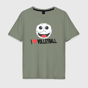 Мужская футболка хлопок Oversize с принтом Волейбольный смайл в Белгороде, 100% хлопок | свободный крой, круглый ворот, “спинка” длиннее передней части | 