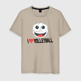 Мужская футболка хлопок с принтом Волейбольный смайл в Белгороде, 100% хлопок | прямой крой, круглый вырез горловины, длина до линии бедер, слегка спущенное плечо. | 