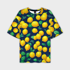 Мужская футболка oversize 3D с принтом Лимончики и листья в Тюмени,  |  | Тематика изображения на принте: 