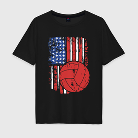 Мужская футболка хлопок Oversize с принтом Volleyball USA в Кировске, 100% хлопок | свободный крой, круглый ворот, “спинка” длиннее передней части | Тематика изображения на принте: 