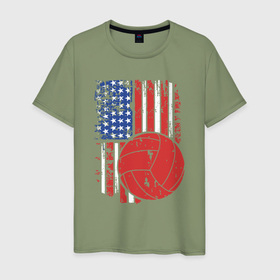 Мужская футболка хлопок с принтом Volleyball USA в Кировске, 100% хлопок | прямой крой, круглый вырез горловины, длина до линии бедер, слегка спущенное плечо. | 