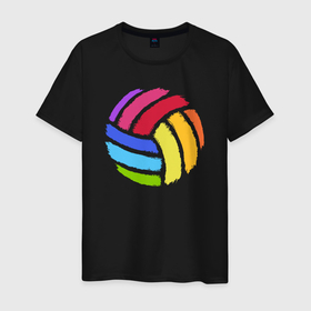 Мужская футболка хлопок с принтом Rainbow volleyball , 100% хлопок | прямой крой, круглый вырез горловины, длина до линии бедер, слегка спущенное плечо. | Тематика изображения на принте: 