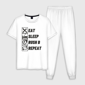 Мужская пижама хлопок с принтом Eat sleep rush b в Новосибирске, 100% хлопок | брюки и футболка прямого кроя, без карманов, на брюках мягкая резинка на поясе и по низу штанин
 | 