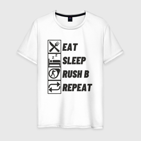 Мужская футболка хлопок с принтом Eat sleep rush b , 100% хлопок | прямой крой, круглый вырез горловины, длина до линии бедер, слегка спущенное плечо. | Тематика изображения на принте: 