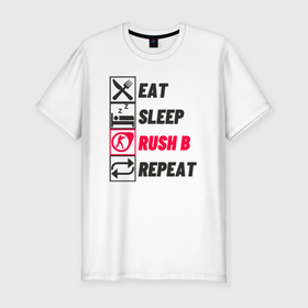 Мужская футболка хлопок Slim с принтом Eat sleep rush b repeat в Новосибирске, 92% хлопок, 8% лайкра | приталенный силуэт, круглый вырез ворота, длина до линии бедра, короткий рукав | 