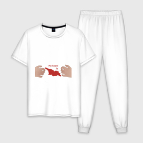 Мужская пижама хлопок с принтом Мое сердце Грузия , 100% хлопок | брюки и футболка прямого кроя, без карманов, на брюках мягкая резинка на поясе и по низу штанин
 | Тематика изображения на принте: 