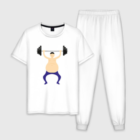 Мужская пижама хлопок с принтом Пузатый силач в Белгороде, 100% хлопок | брюки и футболка прямого кроя, без карманов, на брюках мягкая резинка на поясе и по низу штанин
 | 